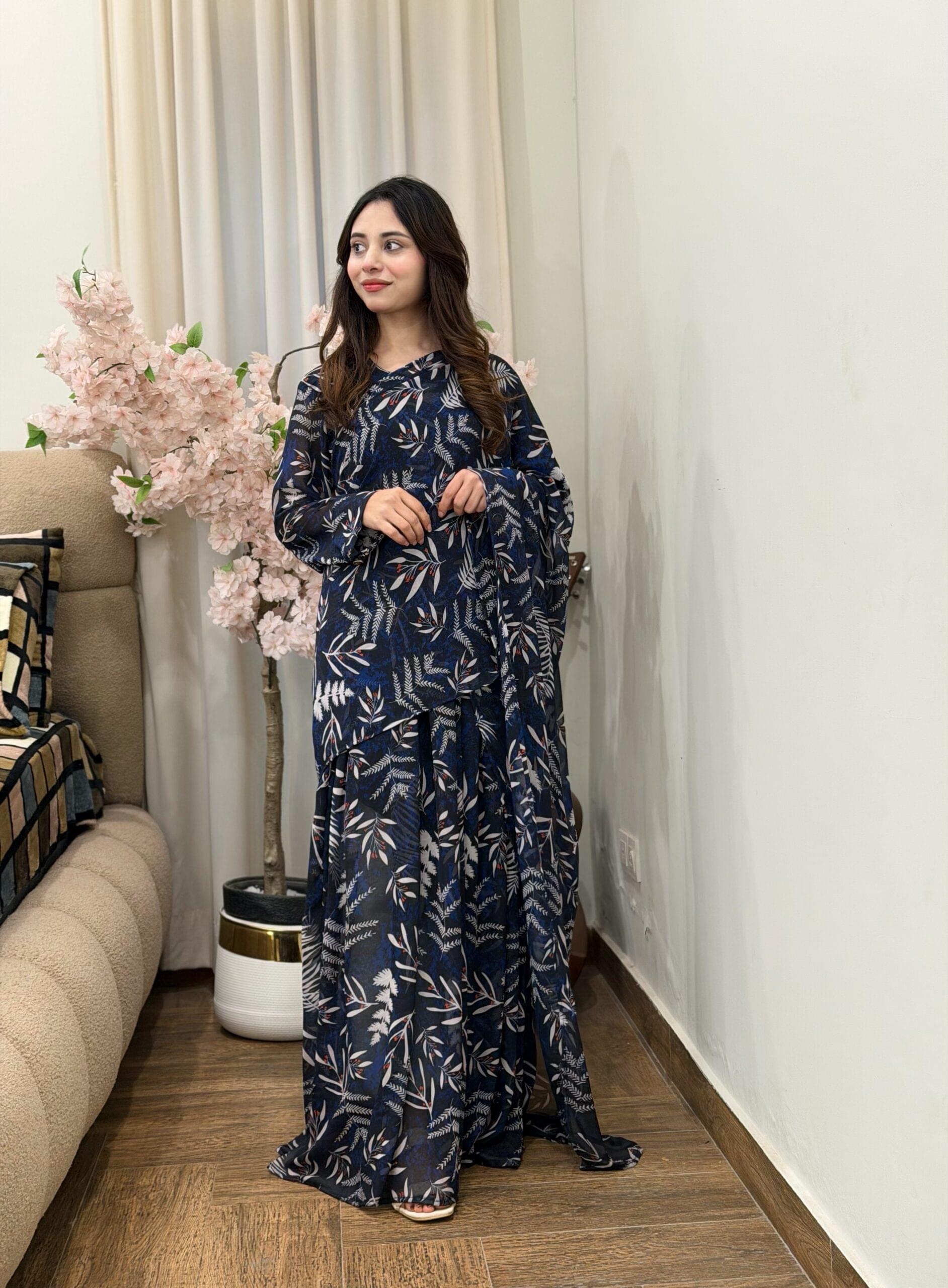 imported Chiffon Printed Maxi + Saree (2 in 1)