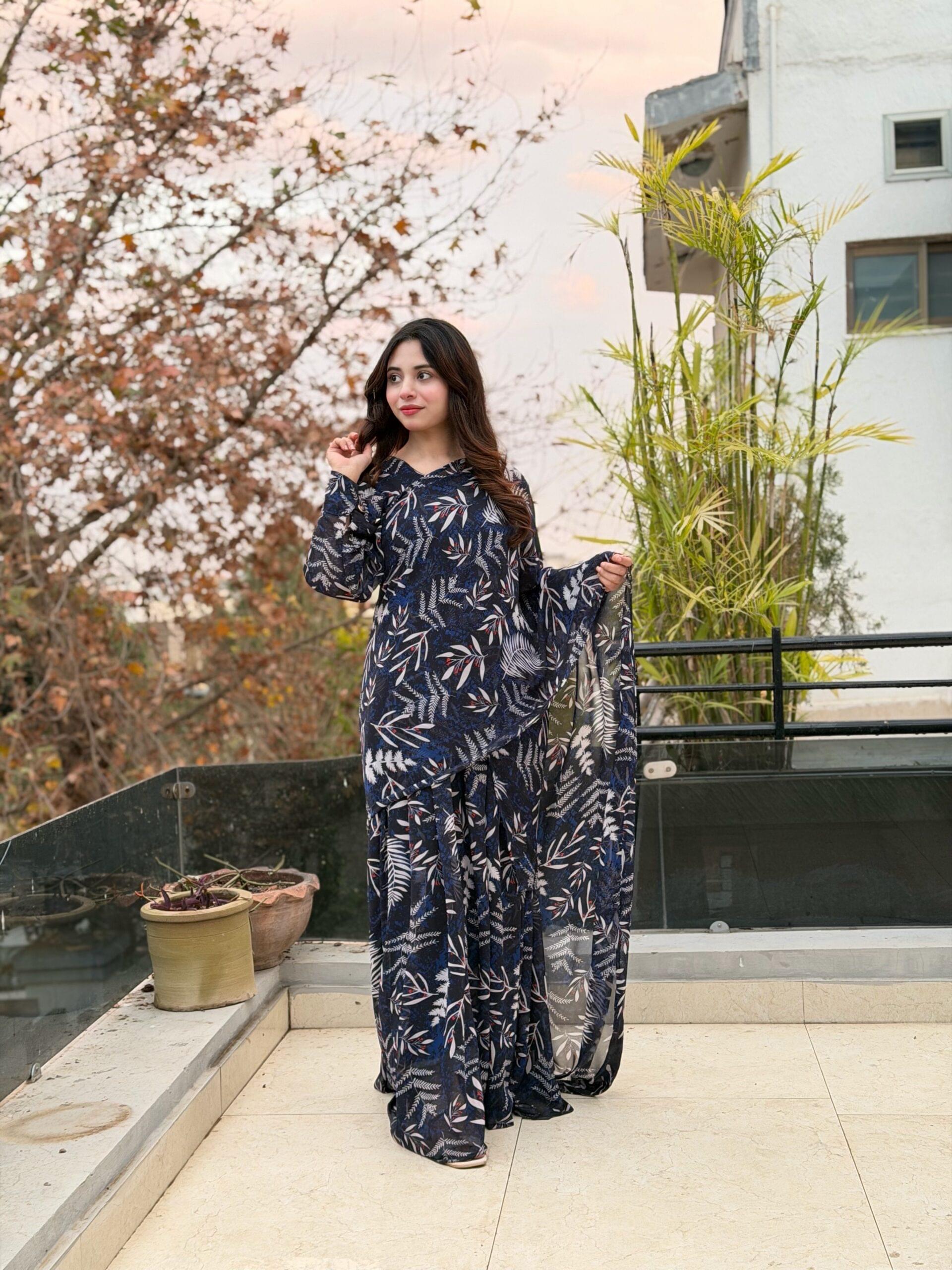 imported Chiffon Printed Maxi + Saree (2 in 1) - Image 5
