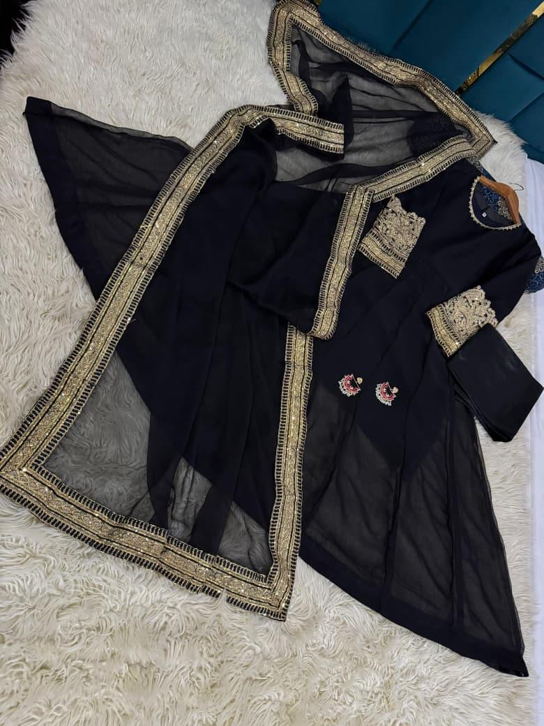 Luxury Sequins Tilla Embroidered Chiffon Maxi 3PC - Image 8