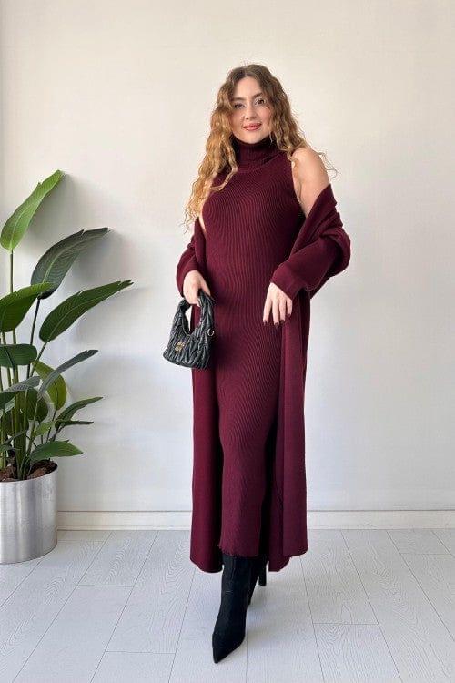 Winter Co-Ord Set – Long Shrug & Rib Inner Turtleneck Dress 2PC - Image 4