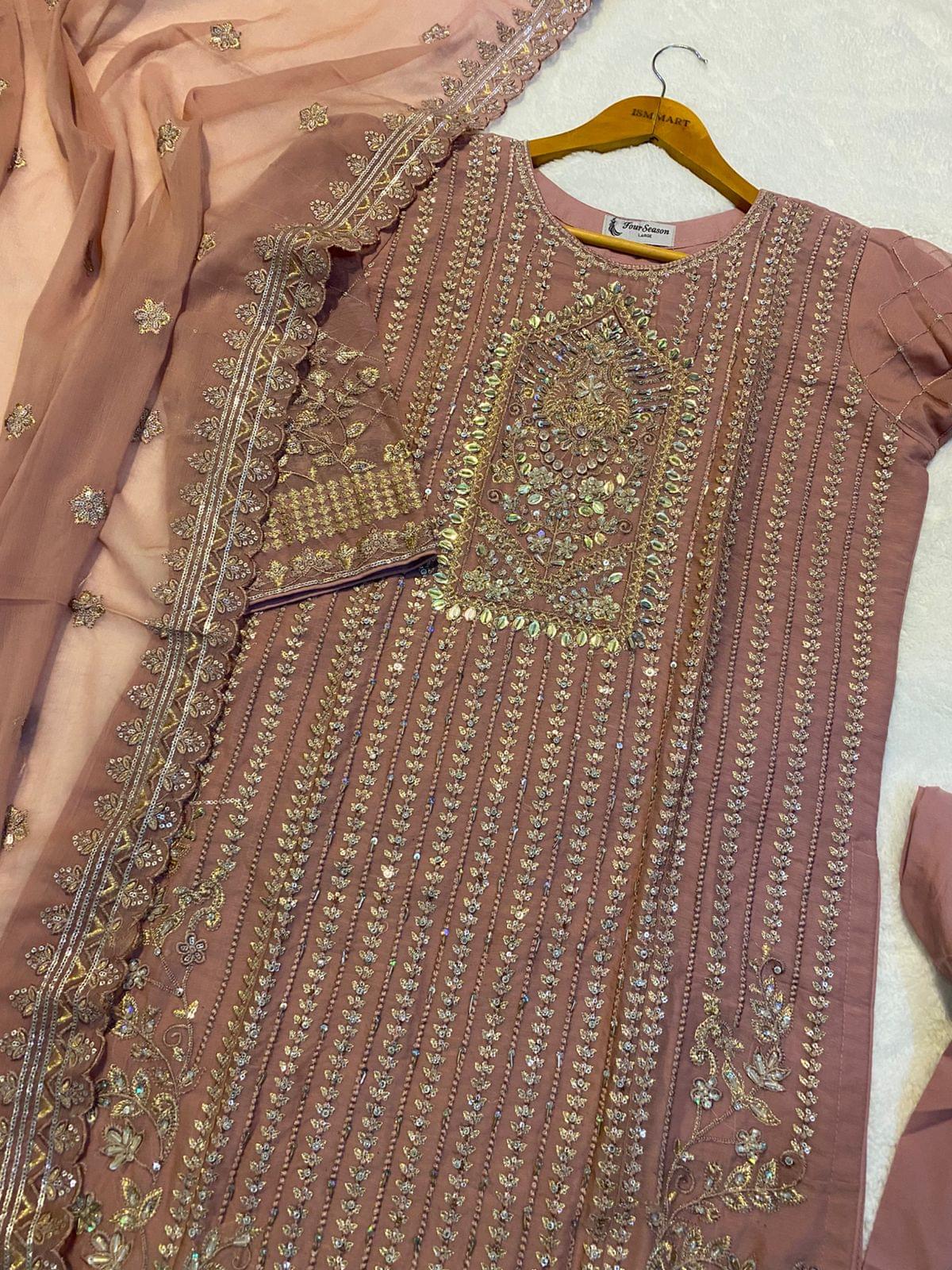 Handmade Chiffon 3PC – Stone, Tilla & Sequence Embellished - Image 3