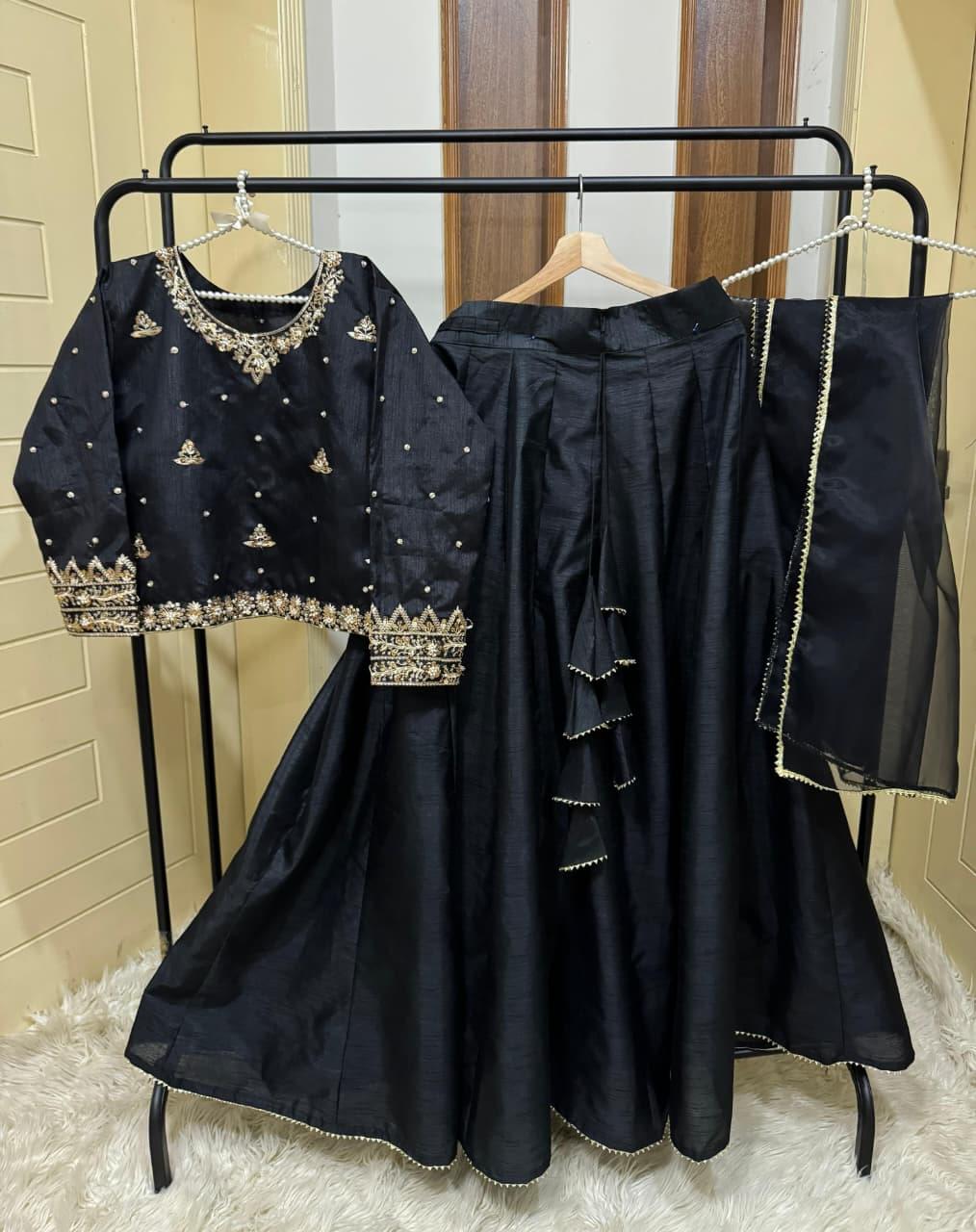 Indian Raw Silk Lehnga Choli 3Pc - Image 6